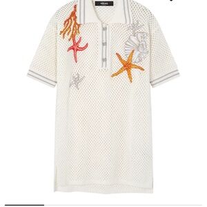 Versace White Mesh Polo Shirt with Starfish Design